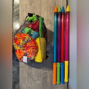 Kids Summer Outside Pool Toy Bundle Water Blasters Football Frisbee Slingshots